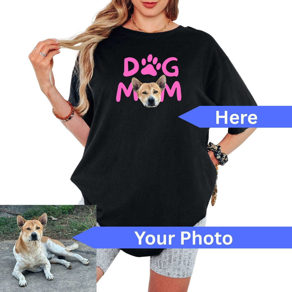 Custom Dog Mom Portrait T-Shirt in Black - Mi Loco Loco vintage pet portrait gift
