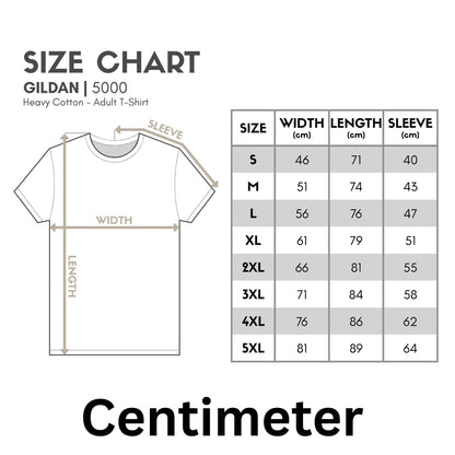 Gildan 5000 t-shirt size guide chart in centimeters - Mi Loco Loco