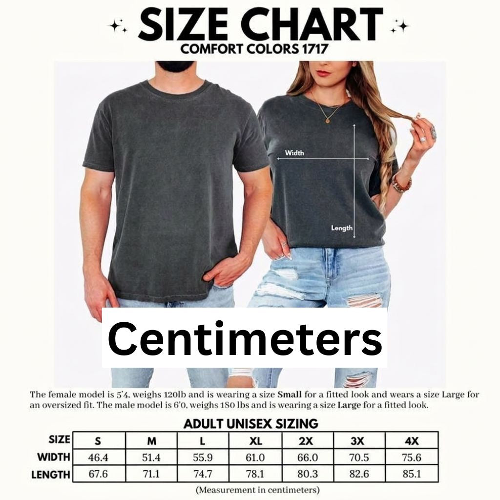 Comfort Colors 1717 Size Chart - Centimeters