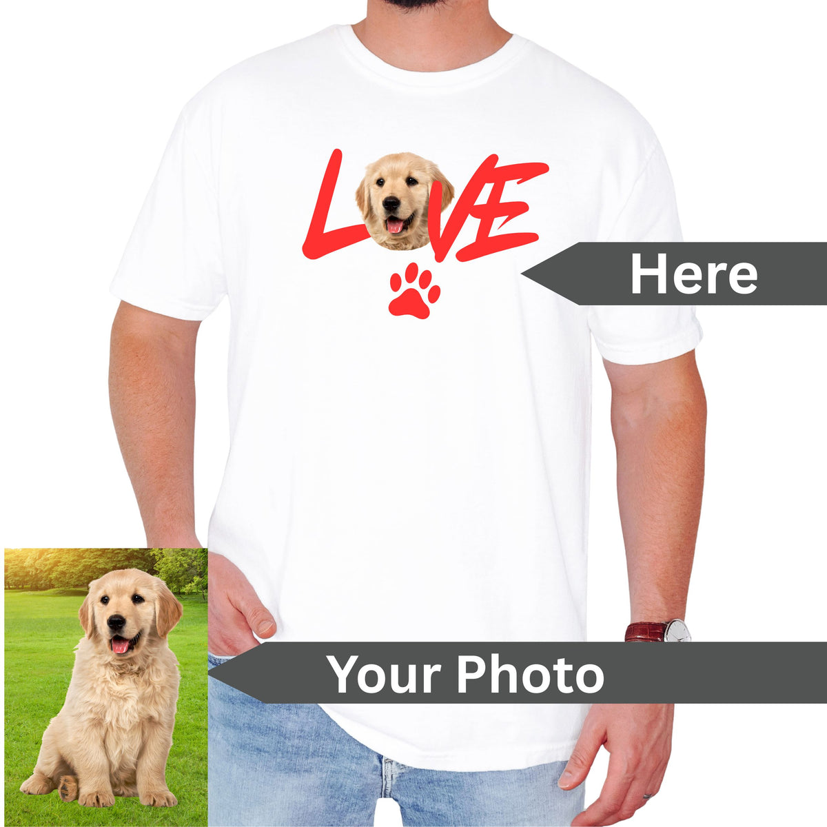 Custom Dog Love Portrait T-Shirt in White - Mi Loco Loco custom pet portrait tee