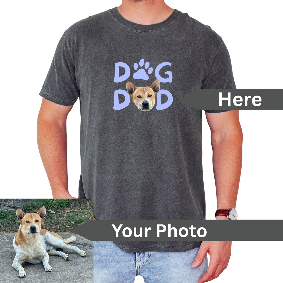 Custom Dog Dad Portrait T-Shirt in Gray - Mi Loco Loco vintage pet portrait gift