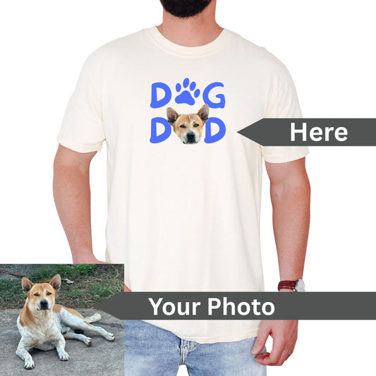Custom Dog Dad Portrait T-Shirt in Ivory - Mi Loco Loco vintage pet portrait gift