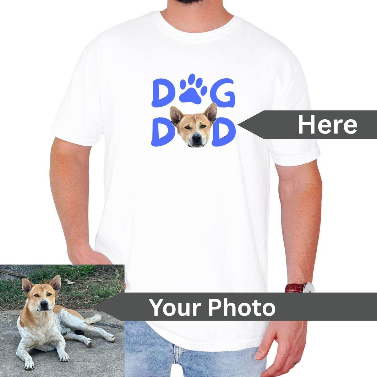 Custom Dog Dad Portrait T-Shirt in White - Mi Loco Loco vintage pet portrait gift