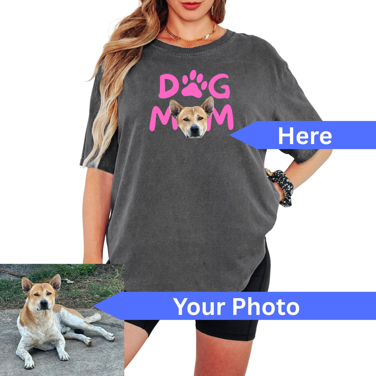 Custom Dog Mom Portrait T-Shirt in Gray - Mi Loco Loco vintage pet portrait gift