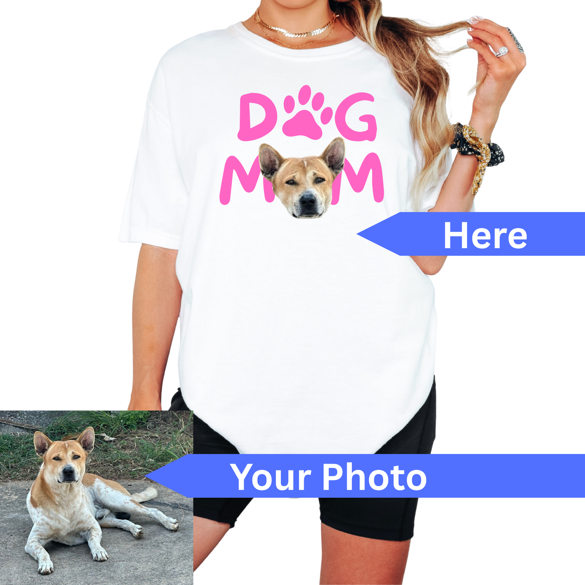 Custom Dog Mom Portrait T-Shirt in Pink - Mi Loco Loco vintage pet portrait gift