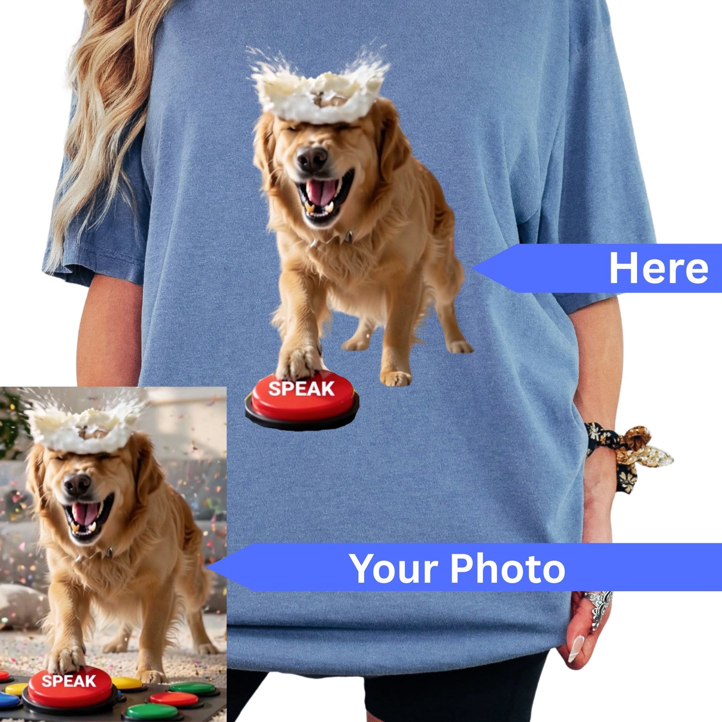 Custom Dog Moment T-Shirt in Blue - Mi Loco Loco custom pet portrait tee