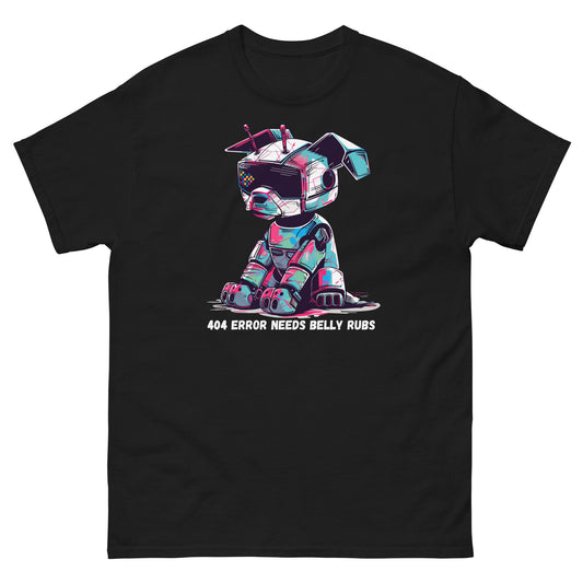 404 Error Needs Belly Rubs T-shirt | Black | front view | Mi Loco Loco