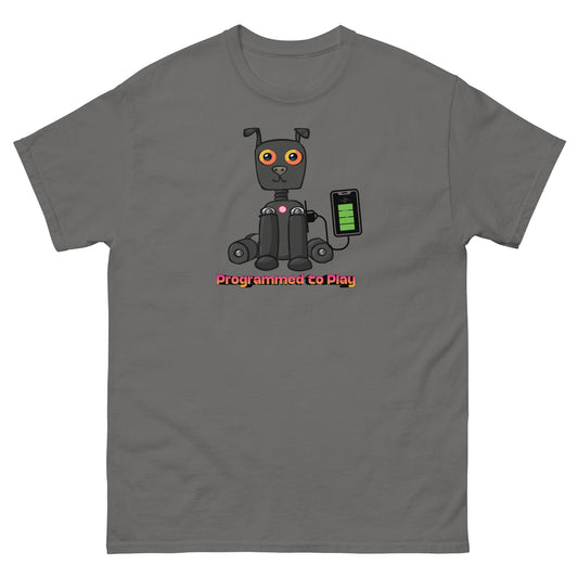 Programmed to Play T-shirt | Charcoal | front view | Mi Loco Loco
